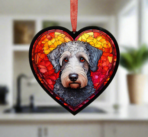 Bedlington Terrier Stained Glass Effect Heart Suncatcher